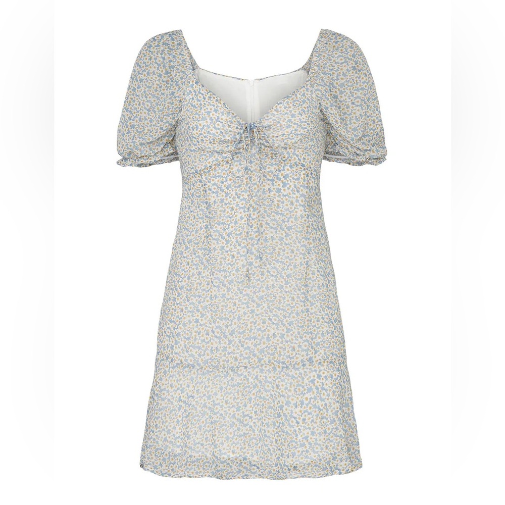 Louna Floral Blue Daisy Peasant Dress with Puff Sleeves